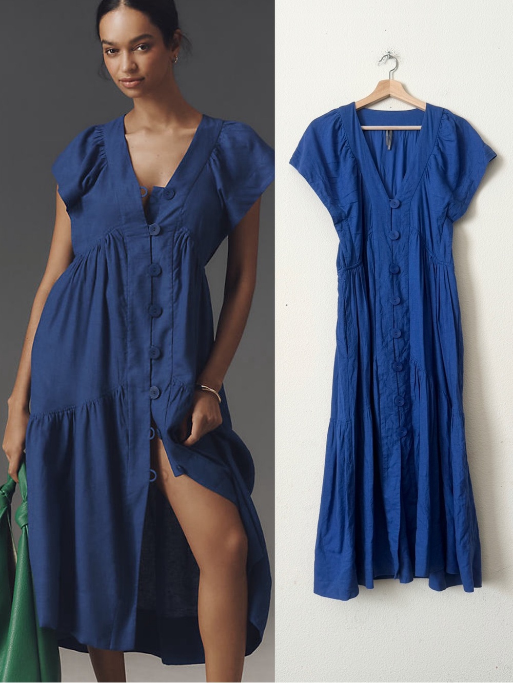 Anthropologie LARGE Renee linen blend flutter sleeve front button midi dress